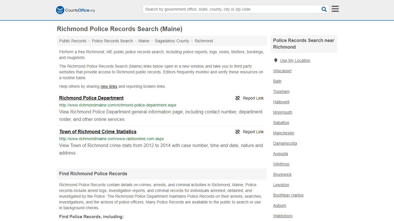 Police Records Search - Richmond, ME (Accidents & Arrest Records)