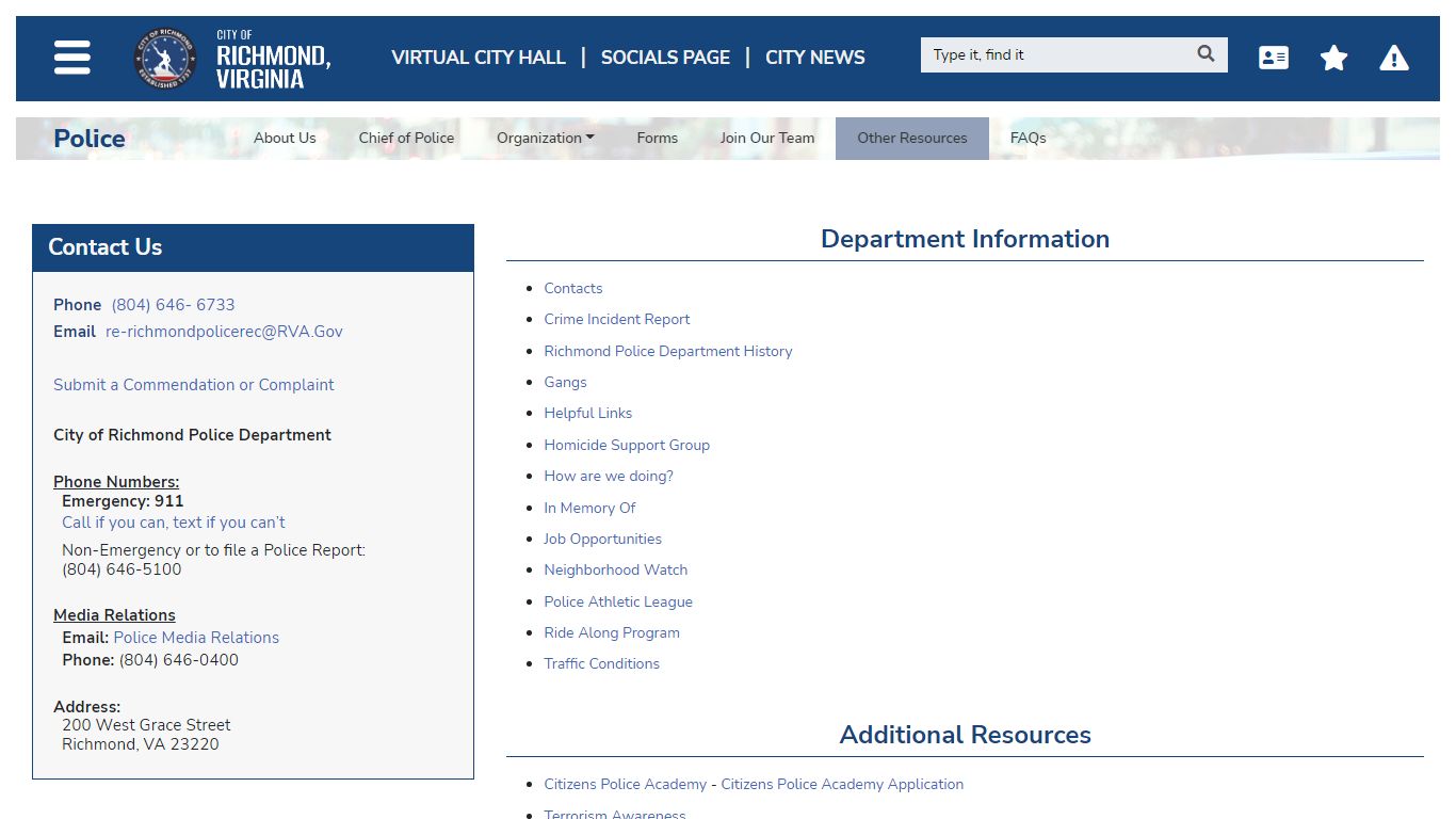 Department Information | Richmond - RVA